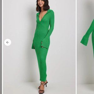 NA-KD brand. Rib knitted trumpet sleeve bodycon dress.